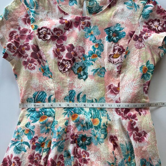 NWT AGUA by Agua Bendita Pupe Prado Floral Applique 100% Linen Mini Dress Size M - Picture 16 of 16